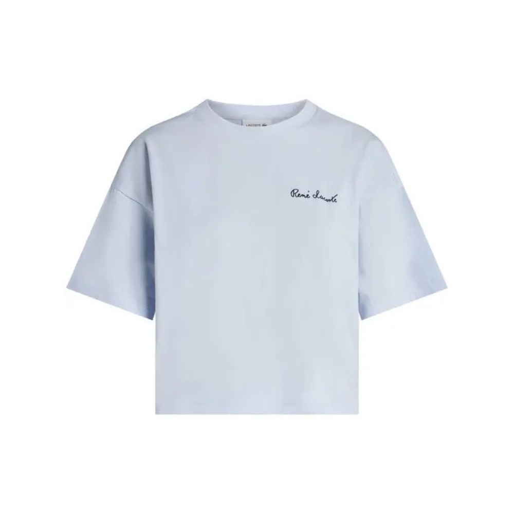 Lacoste Womens Light Blue Rene Lacoste Signature Boxy Cropped T-Shirt Sz 2 XS
